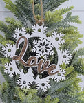 Walnut & White Snowflake Ornament